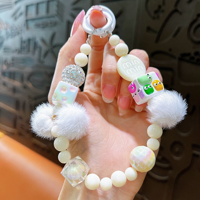 Hand-drawn and plush bead phone chain